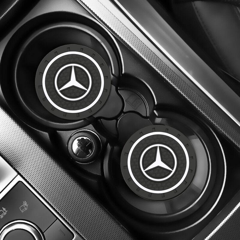 YWP4 2PCS Crystal Decoration Silicone Mat Car Water Cup Groove Anti-slip Pads For Mercedes Benz B/C/E/S ClassA Class C200L GLC GLE