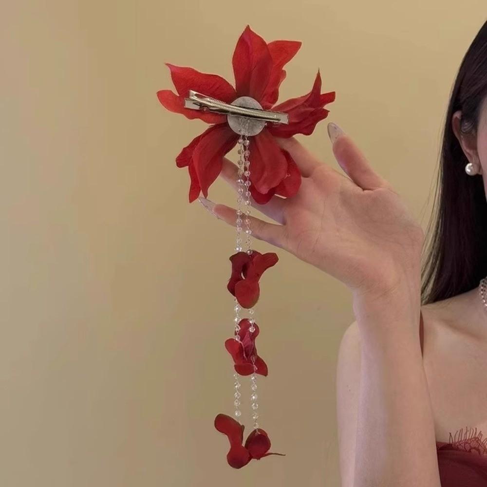 Long Tassel Sweet Petal Hair Clips Elegant Flower Duckbill Clip Women Use