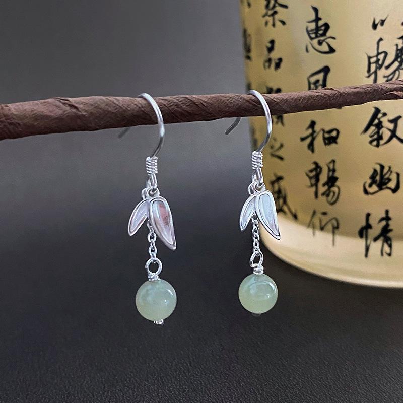 Новое китайское украшение для ушей в виде листа бамбука в китайском стиле Хотан, нефрит, нефрит, женский, в национальном стиле для девочек, новое украшение для ушей