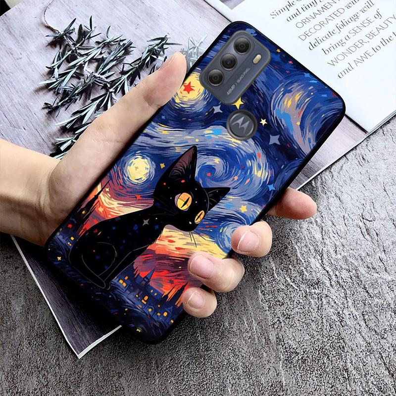 Чехол с рисунком «Звездная ночь» Ван Гога с кошкой для Motorola Edge 50 40 Pro 50 40 30 Ultra Neo Fusion Moto G84 G54 G85 G62 G53 G72