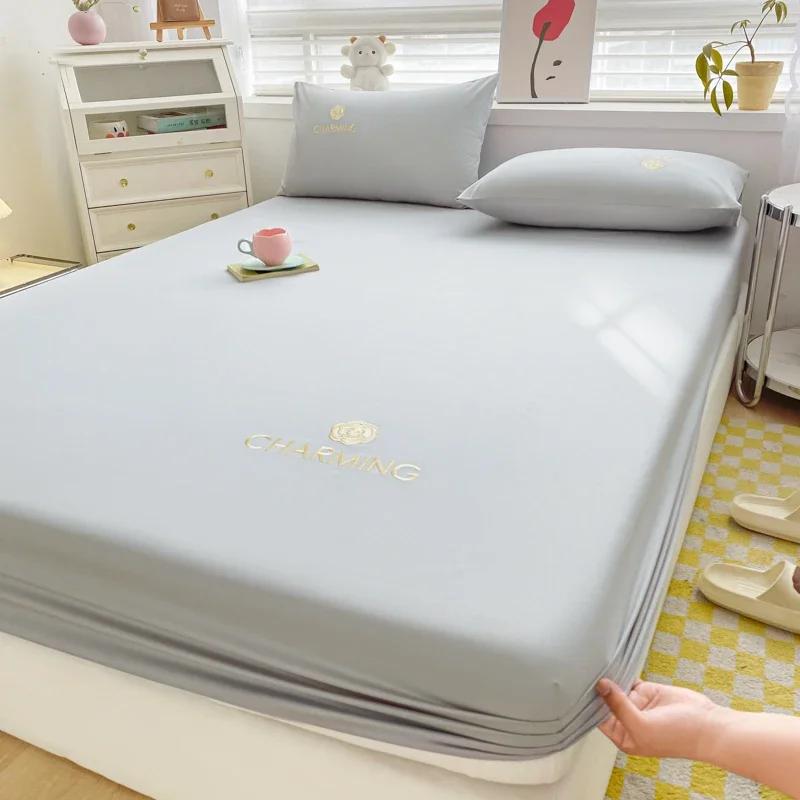 Простыня из египетского хлопка с вышивкой и резинкой, простой противоскользящий регулируемый наматрасник, мягкая удобная простыня