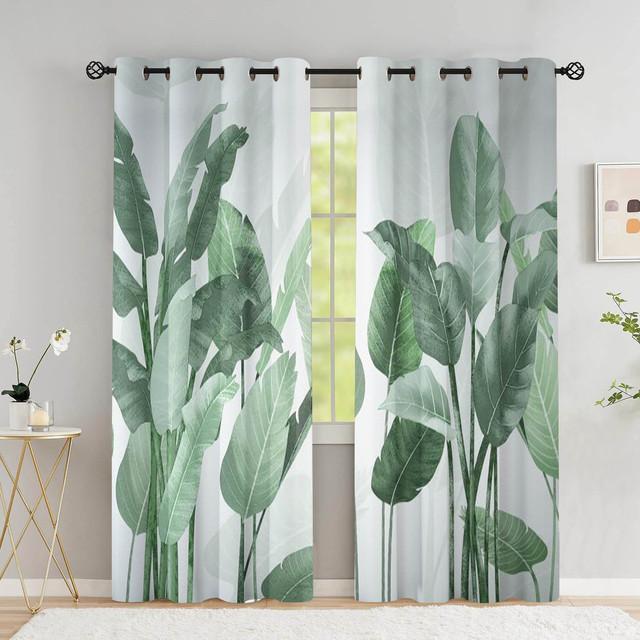Tropical Leaves Curtains For Living Room Luxury Summer Palm Tree Banana Leaf Window Curtain High Shading (70 %-90 %)2 Panels