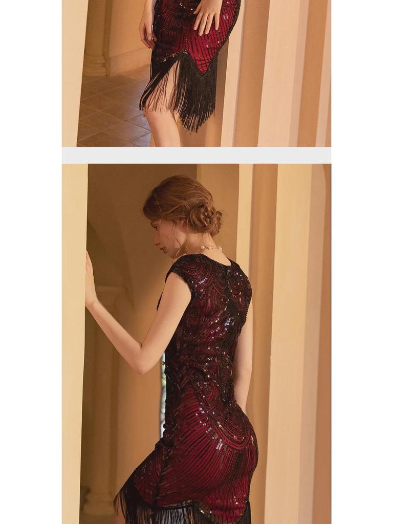Sequined Gatsby Tassel Evening Dress: Retro Ball Gown for Banquets and Dance