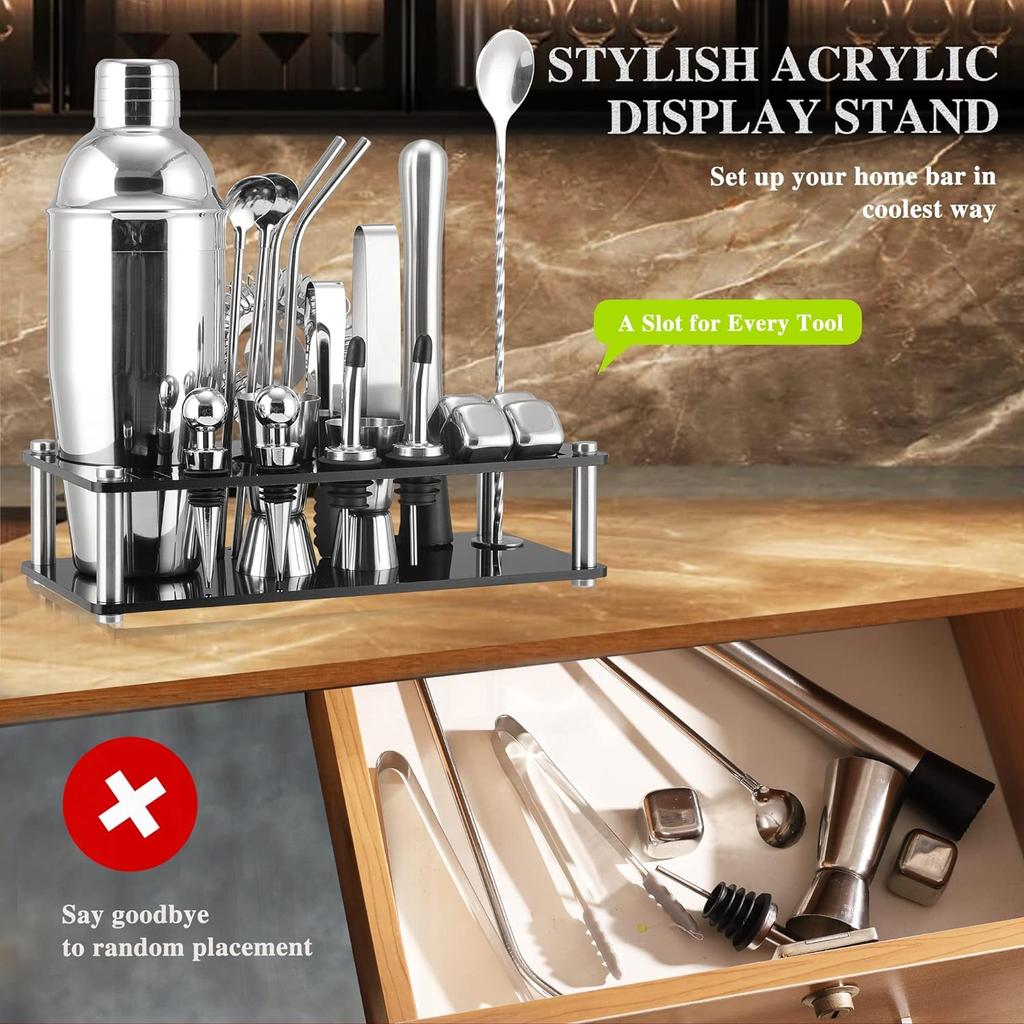 Shaker Set 23-Piece Mixology Bartender Kit, 25oz Stainless Steel Leak-Proof Sturdy Cocktail Shaker Set