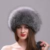 Real Fox Fur Hat for Women with Leather Top Mongolian Princess Hat with Pompom Winter Warm Beanie Russian Cap Bonnets for Women