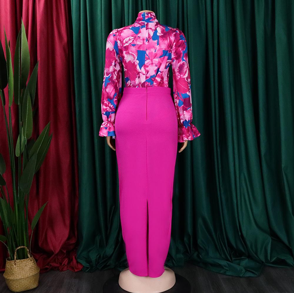 YYFS Женские модные повседневные костюмы с цветочным принтом и длинными рукавами на осень-зиму