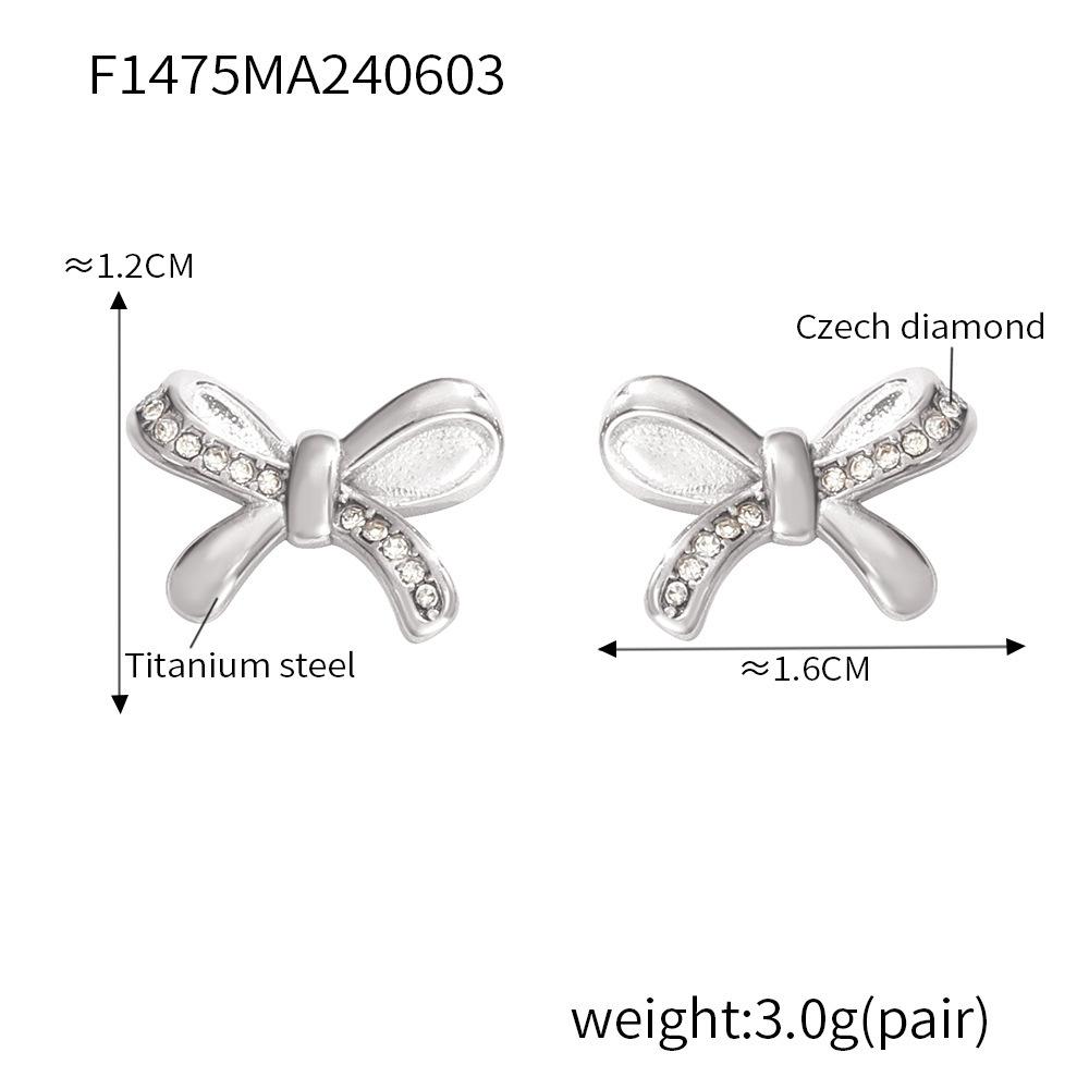 Корейская версия простых односторонних сережек-бантиков с бриллиантами, позолоченные серьги из титановой стали, персонализированные универсальные серьги, сохраняющие цвет