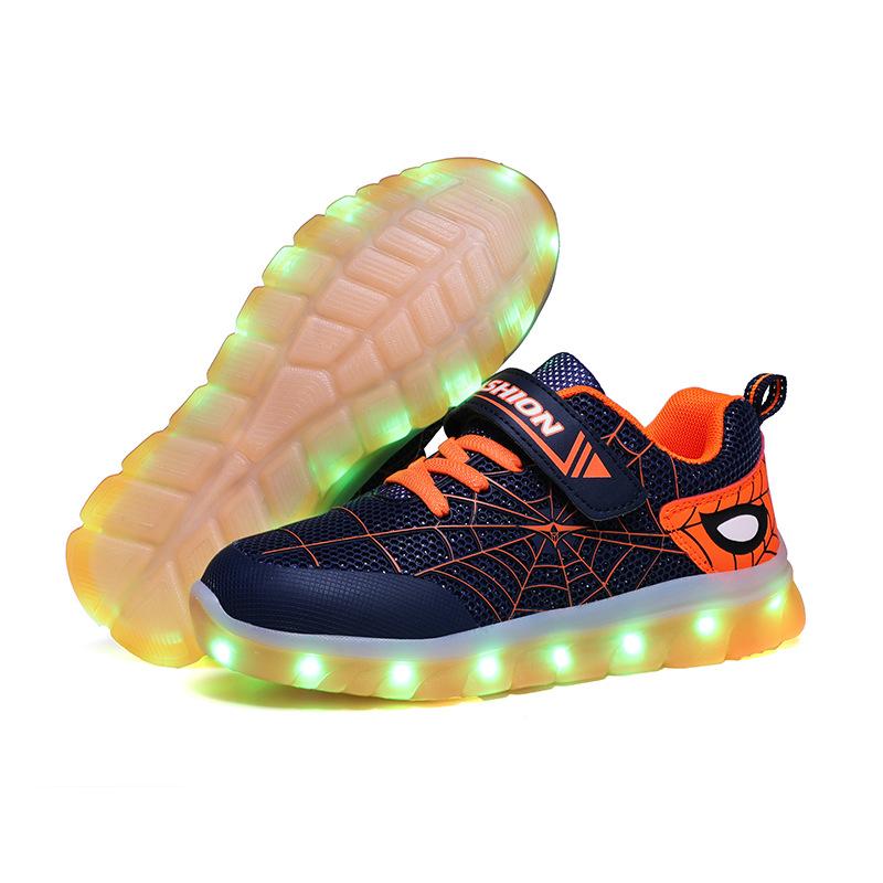 Children's Luminous Shoes USB Charging LED Light Shoes Spider Marquee Classmates Men's and Women's Sports Shoes
