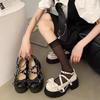 Fashion 2025 New Women's Shoes Ankle Straps Womens Pumps Platform Women Leather Bows Mary Jane Punk Gothic Chunky Heel Chaussures Femme