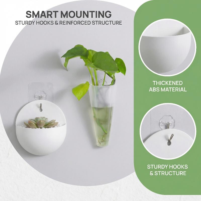 Plastic Wall Hanging Pot with Adhesive Hook Simple Garden Planter for Study Kitchen Vertical Greening Decoration