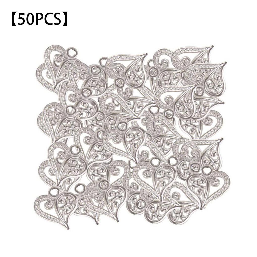 50pcs Hollow Heart Shape Pendant Vintage Alloy Pendant for Jewelry Making DIY Necklace Accessories