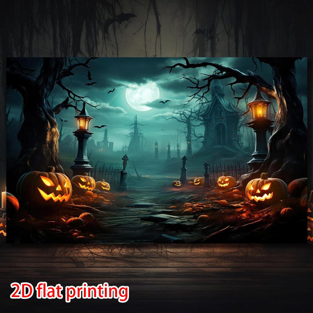 2D flat banner 1 Halloween party background banner evil pumpkin creepy castle bats.PMJ
