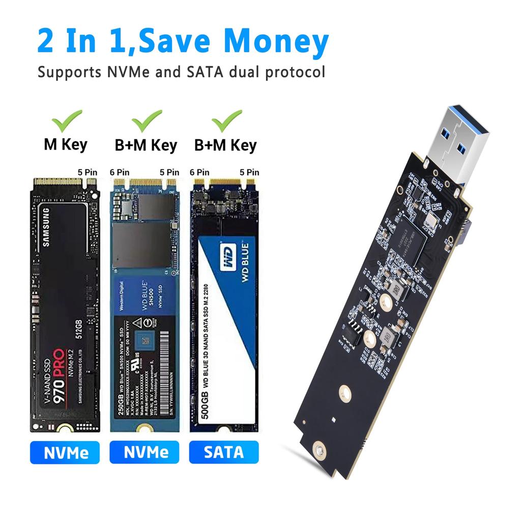 M.2 SATA/NVMe SSD To USB 3.1 Adapter PCI-E To USB 3.1 External Converter Card 10Gbps USB3.1 Gen 2 PCIe To USB3.1 Type A Adapter