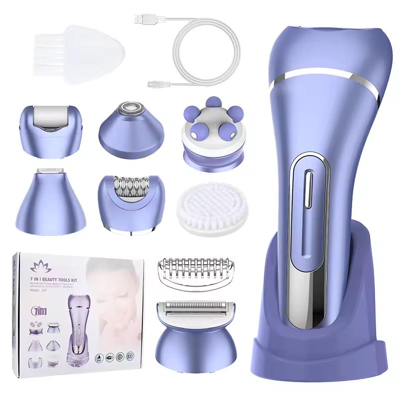 7 in 1 Multifunctional Lady Epilator Hair Removal Massage Wet Dry Shave Bikini Leg Underarm USB Charging Waterproof Grooming Kit