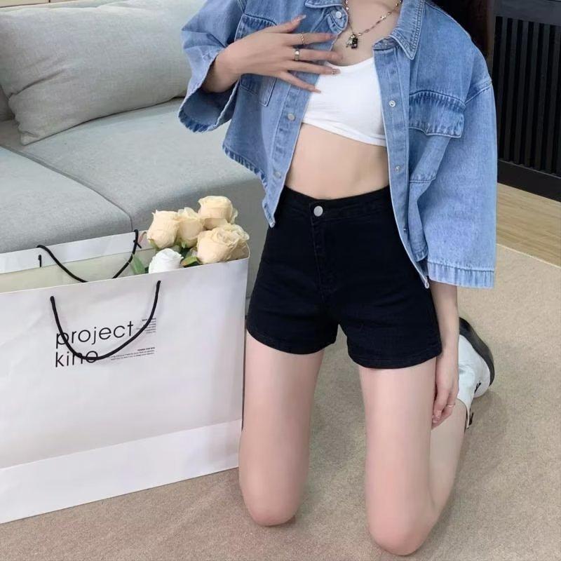High Waist Denim Shorts Women Summer Stretch Black Slim Fit Casual For Teen Girls