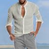 Дизайнерские весенне-летние мужские повседневные рубашки из хлопка и льна, однотонные рубашки с длинными рукавами, свободные рубашки с воротником-стойкой