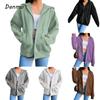 Danmo Womens Zipper Cardigan Hooded Sweatshirt Printing Outfits Fashion Casual Jogging Top Clothing Lady Versatile Sport Coat