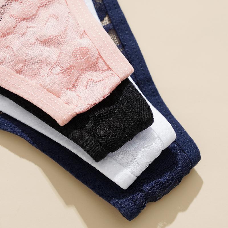 Женские кружевные трусики-стринги с полыми полупрозрачными вставками M-XL женские с Т-образной спинкой 40-70 кг