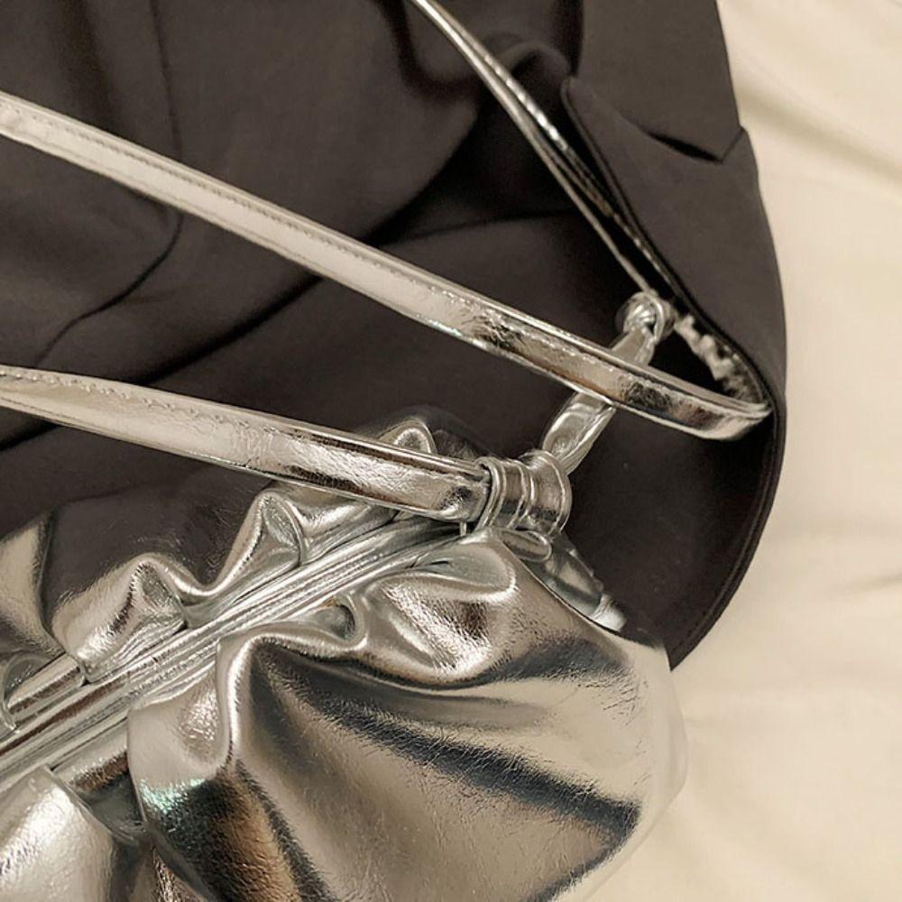 Сумка-клатч из мягкой искусственной кожи Dumpling, серебристая, для вечеринок, для банкета, сумка-облако, для улицы