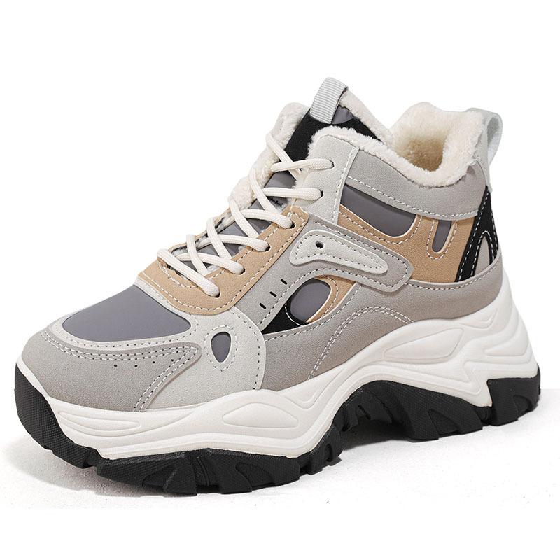 Женские зимние ботинки на толстой платформе, нескользящие, на шнуровке, короткие ботильоны, с подкладкой из искусственного меха, зимние теплые кроссовки для ходьбы с флисовой подкладкой для женщин