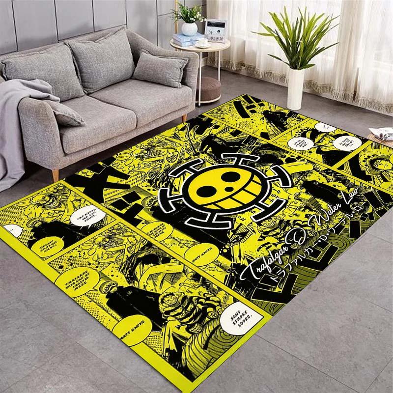 Red Pirate Skull Cross Swords Area Rug, Shanks Comic Collage Print Non Slip Floor Carpet for Living Room Bedroom Decor