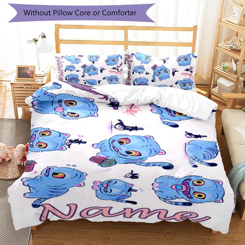 3pcs Custom Name Cartoon Kpop Demon Hunters Bedding Set Duvet Cover Closure Includes 1 Duvet Cover & 2 Pillowcases for All Seasons Bedroom Decor