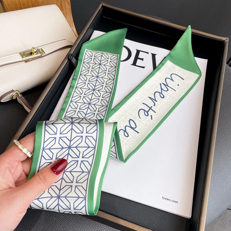 Женский длинный узкий шелковый шарф, повязка на голову, шейный галстук с принтом, роскошные брендовые аксессуары для волос, классные шарфы для девочек, лето 2021 г.