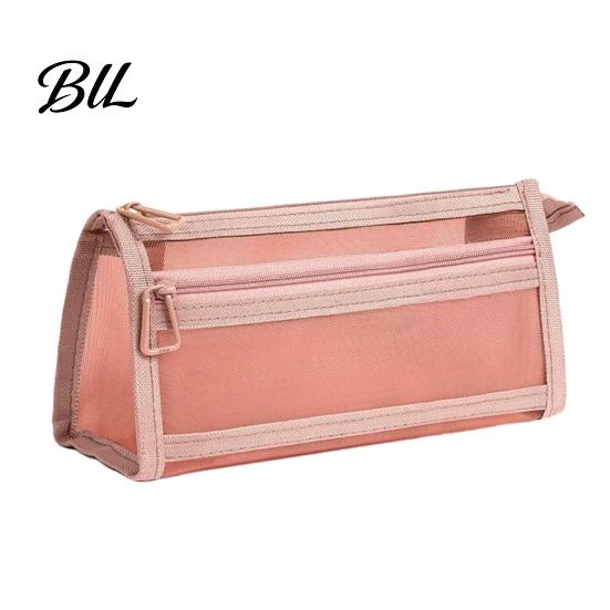 Heavy Duty Mesh Pencil Bag Case with Zipper, Double Layer Large Capacity Stationery Visual for School Organizer, Transparent Durable Lightweight