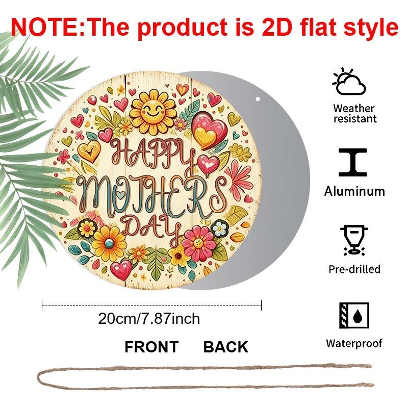 2D Flat Retro Aluminum Wall Decorations in Various Sizes. Warm, Hand-painted Mother's Day Theme with Watercolor Flower and Heart Patterns. Ideal for