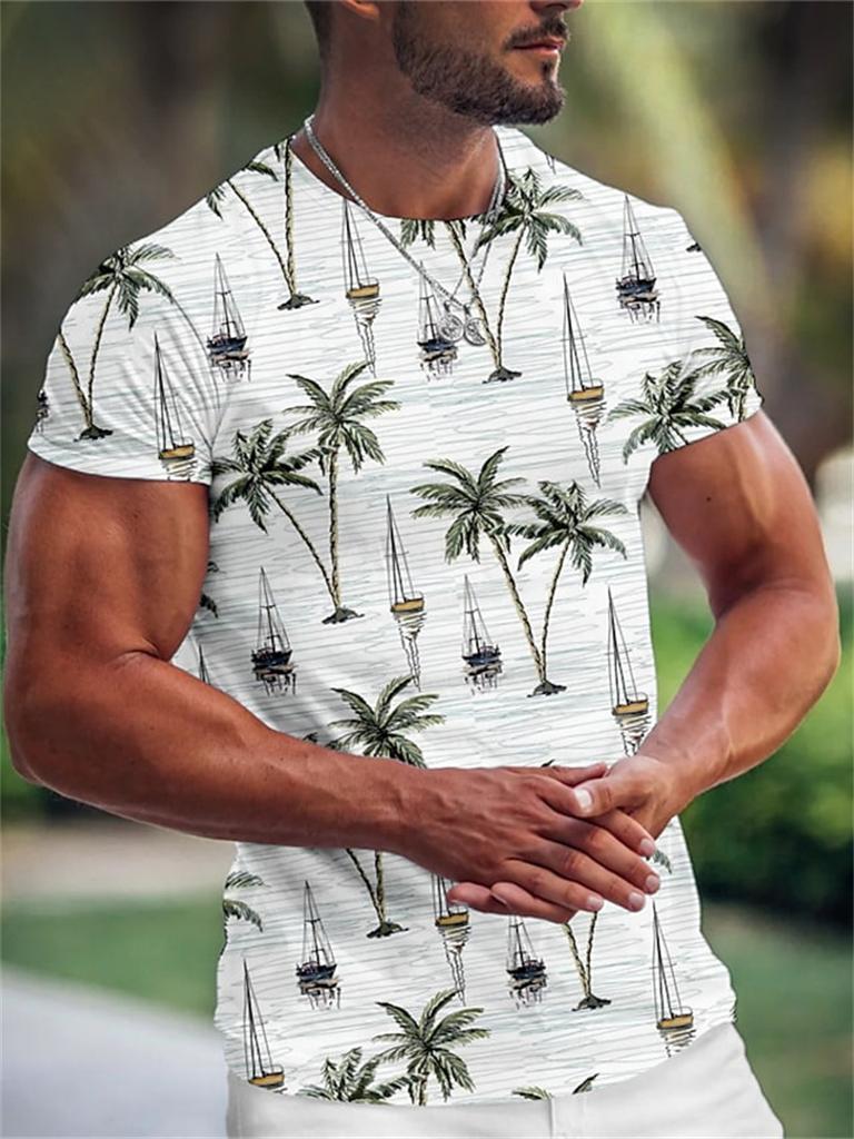 Summer Hawaiian Men's T-shirt 3d Print Tree Graphic T Shirt Fashion Short Sleeve Clothing Oversized Camiseta Streetwear Tee Tops