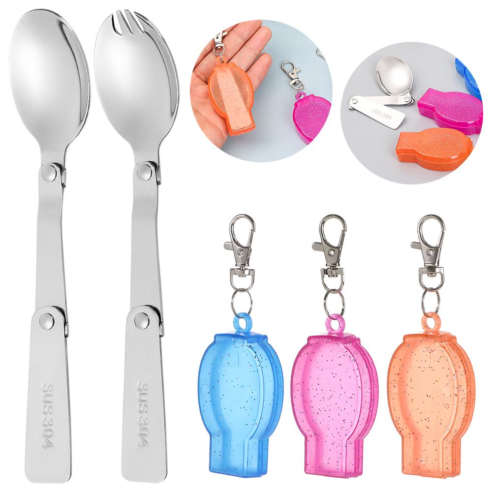 Stainless Picnic Accessories Folding Cookware Foldable Forks Travel Camping Tool Pocket Spoon Fork