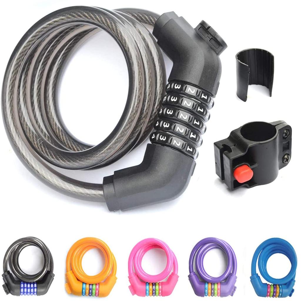 ZHEGE Bicycle Wire 1200mm 12mm Japanese Instruction Manual Included Lock, Lock, 5-Digit Combination, Long, Cross-Section Diameter, Anti-Theft, (Black)