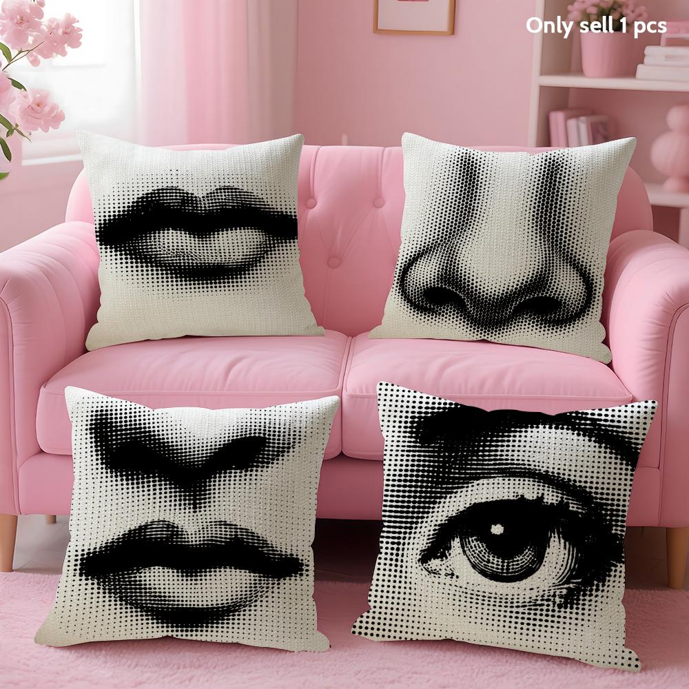 Fashion Modern Art Funny Face Cushion Cover Natural Linen Organic Fabric DoubleSided Printing Sofa Home Decor Gift Pillow Case