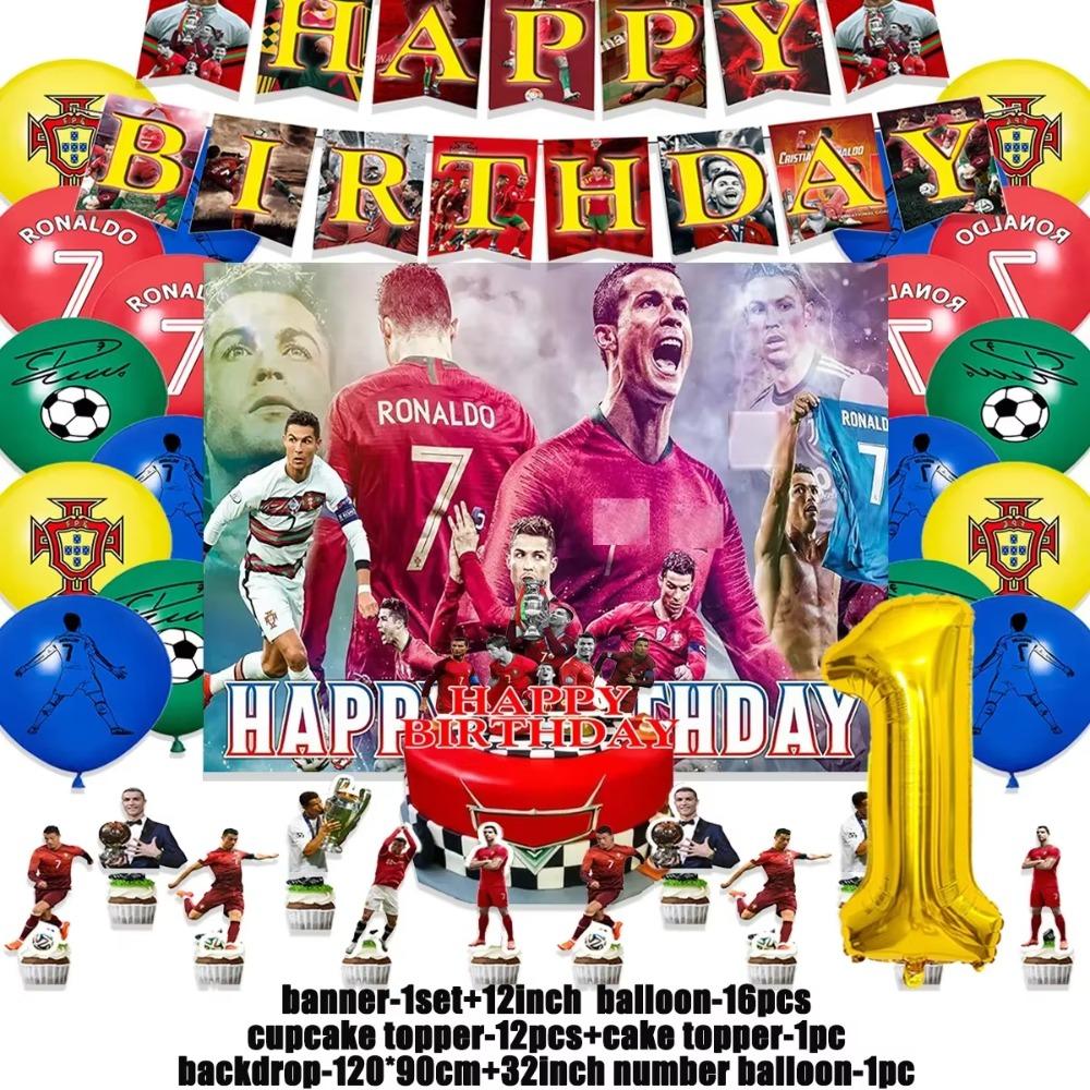 Spanish Football Player Theme Party Decoratiaons Soccer Star Balloon Set Boy Birthday Party Supplies Cr&7 Backdrop Banner Props