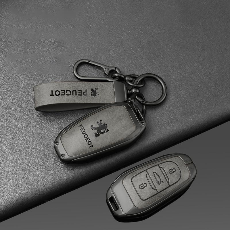 Zinc Alloy Leather Car Smart Key Case Shell Cover Protector Fob for Peugeot 308 408 508 2008 3008 4008 5008 Keychain Accessories