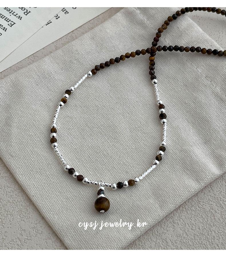 Cui Yan Серебряная цепочка с бусиной из тигрового глаза в корейском стиле S925 - Модная женская цепочка на ключицу Осень/Зима