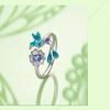 Avle Spring Bird & Flower Adjustable Open Ring - S925 Sterling Silver for Women