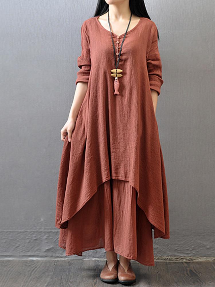 Элегантное винтажное свободное платье с V-образным вырезом из двух частей, женское модное дизайнерское однотонное платье с длинным рукавом и оборками, женская шикарная тонкая нестандартная одежда