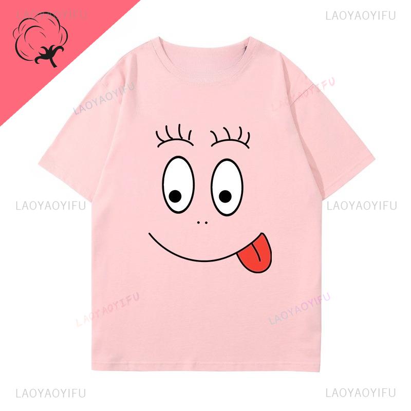 Ropa De Mujer Barbapapa Camiseta Best Seller Cartoon Kawaii Y2k Clothes Children Soft Cotton Oneck Short Sleeve Graphic Tee