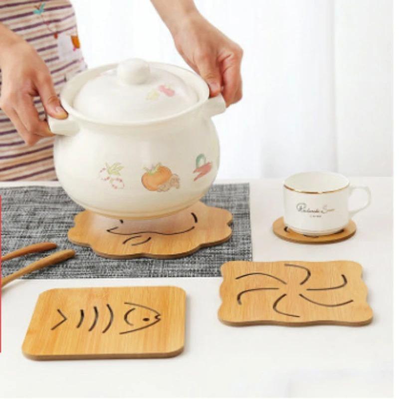 Подставка под стакан 1шт теплоизоляция Противоскользящий коврик Утолщенный коврик для полой кастрюли Коврик для тарелок Кухонный бамбук