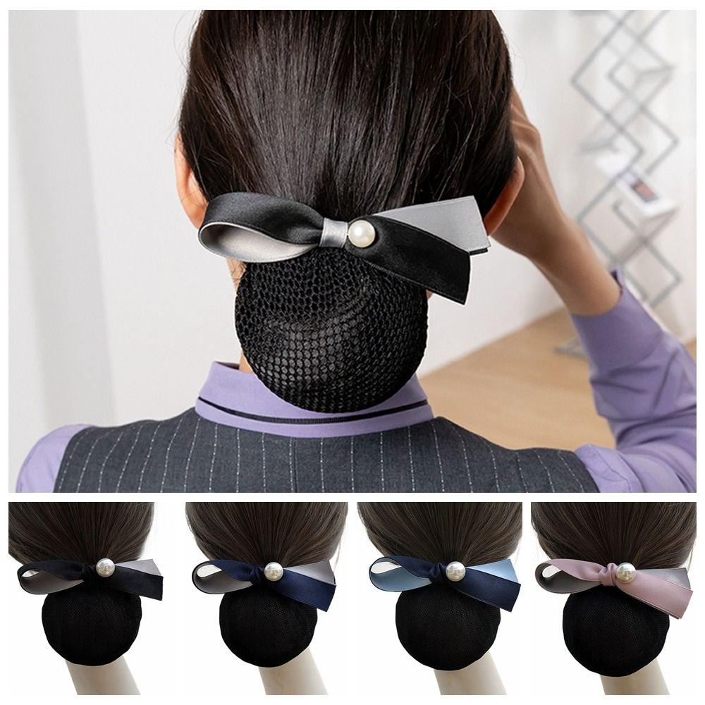Korean Style Bowknot Spring Clip Ribbon Hair Net Cover Elegant Nurse Hair Clip  Bank