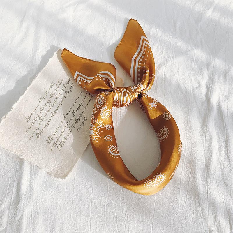 70cm Paisley Printed Hijab Scarf For Women Silk Satin Bandana Head Scarfs Female Square Headband Small Shawls Cute Neck Scarves