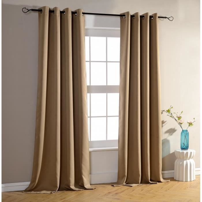 Set of 2 Dark Beige Blackout Curtains 140 X 260 Cm