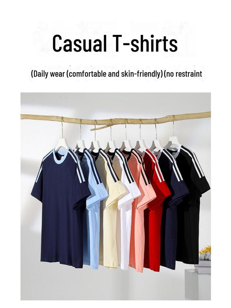 2024 Мужская модная футболка из хлопка с коротким рукавом и заниженной линией плеч из двойной пряжи - повседневный спортивный топ