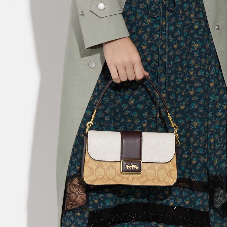 Coach Grace 22 Classic Monogram Canvas And Leather Shoulder Bag Women Shoulder Bag Khaki-Brown White CC033-IMOTV