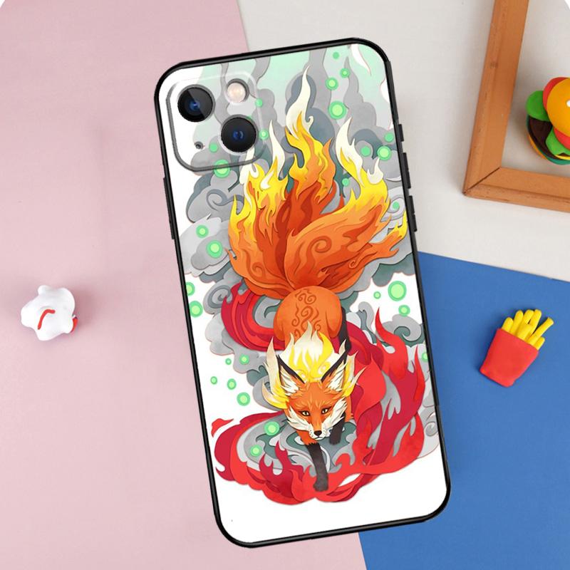 Чехол 'Девятихвостая Лиса' для iPhone 11 12 13 14 15 16 Pro Max Mini XS XR X Plus Мягкий Защитный Чехол
