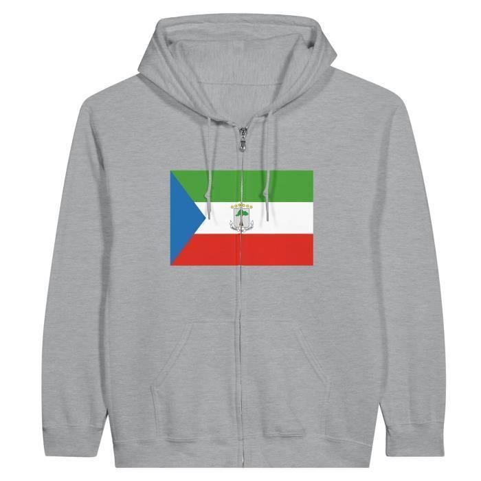 Sweat à capuche à fermeture éclair - PIXELFORMA - Drapeau Guinée équatoriale - Gris - Manches longues - Mixte