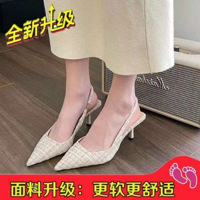 2025 новая весенне-летняя корейская версия клетчатые туфли-лодочки на высоком каблуке, с острым носком, с мелким вырезом, задний тонкий каблук