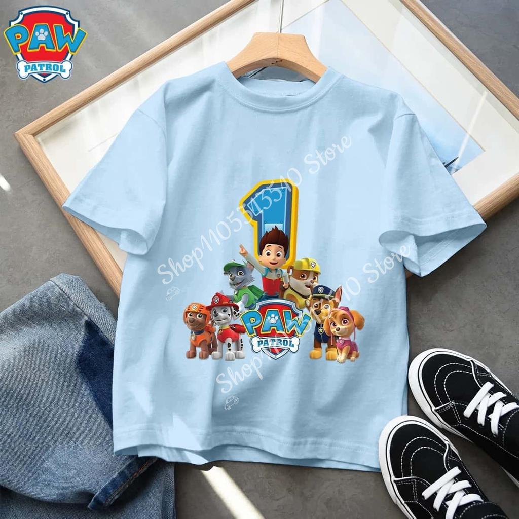 2026 Paws Patrols T Shirt Summer Children Short Sleeves Tops Cotton Clothes Cartoon Anime Kids Kawaii Cute Gift Breathable Soft