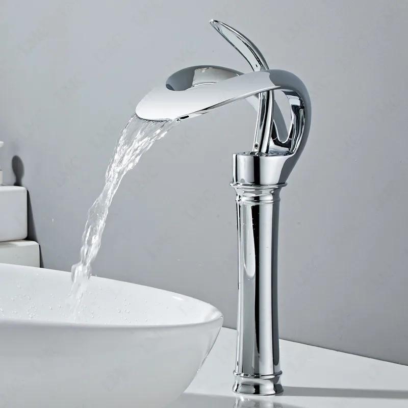 Creative Waterfall Style Single Handle Bathroom Faucet Brass Hot And Cold Sink Faucet for Bathroom Counter Basin
